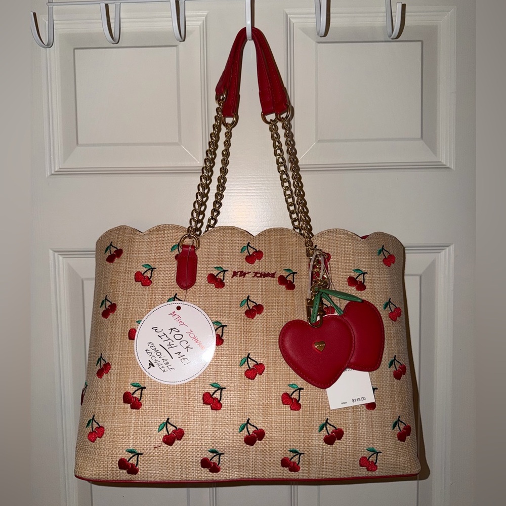 NWT Betsey Johnson Cherry Tote with Red and Gold Accents